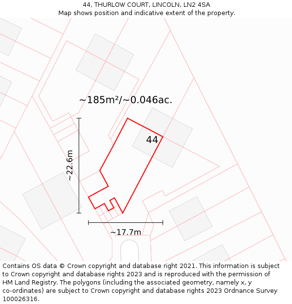 44, THURLOW COURT, LINCOLN, LN2 4SA: Plot and title map
