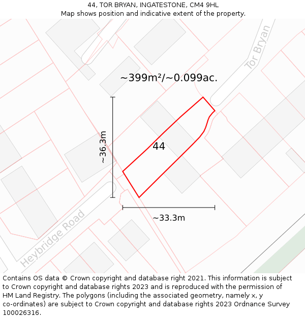 44, TOR BRYAN, INGATESTONE, CM4 9HL: Plot and title map