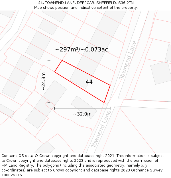 44, TOWNEND LANE, DEEPCAR, SHEFFIELD, S36 2TN: Plot and title map