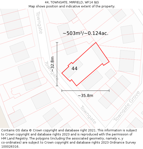 44, TOWNGATE, MIRFIELD, WF14 9JG: Plot and title map