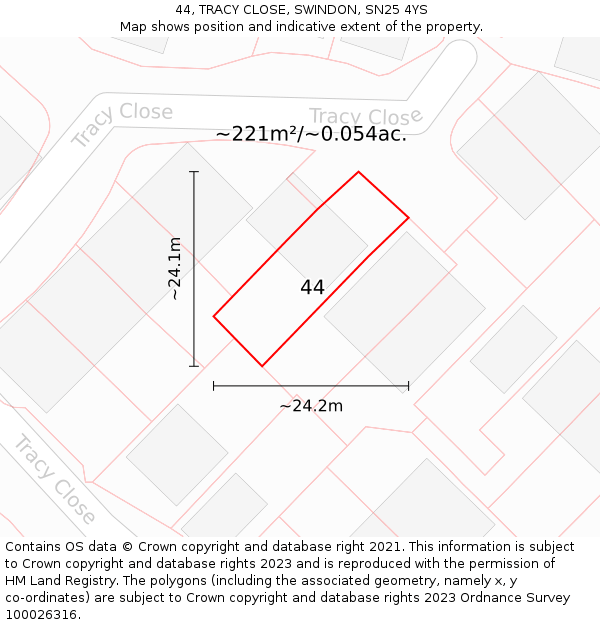 44, TRACY CLOSE, SWINDON, SN25 4YS: Plot and title map