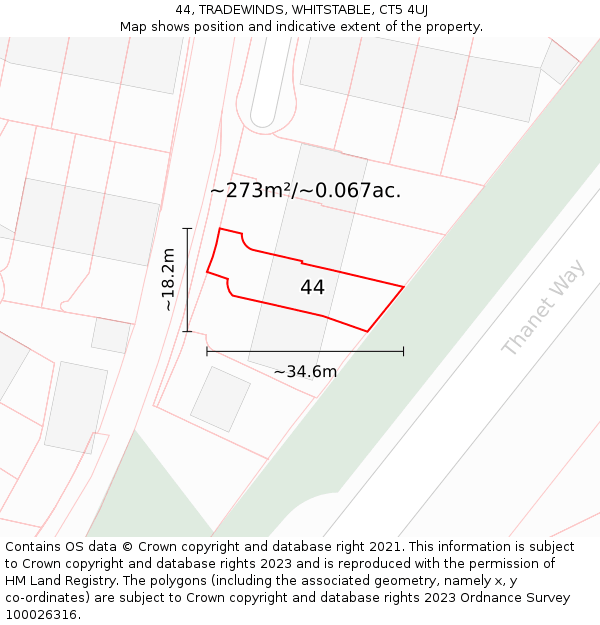 44, TRADEWINDS, WHITSTABLE, CT5 4UJ: Plot and title map