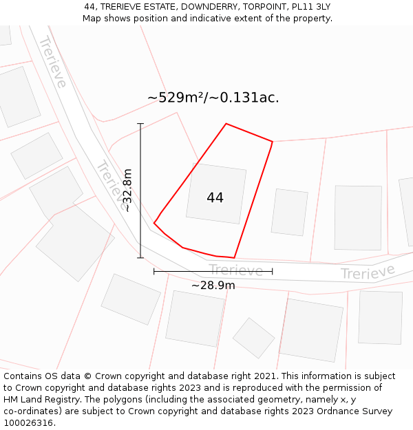 44, TRERIEVE ESTATE, DOWNDERRY, TORPOINT, PL11 3LY: Plot and title map