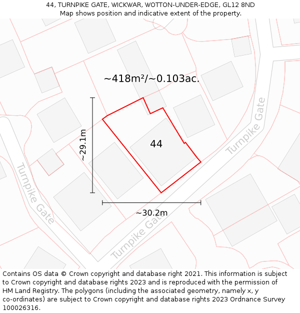 44, TURNPIKE GATE, WICKWAR, WOTTON-UNDER-EDGE, GL12 8ND: Plot and title map