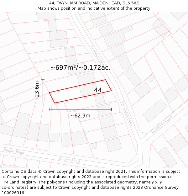 44, TWYNHAM ROAD, MAIDENHEAD, SL6 5AS: Plot and title map