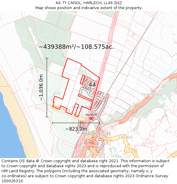 44, TY CANOL, HARLECH, LL46 2NZ: Plot and title map