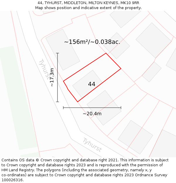 44, TYHURST, MIDDLETON, MILTON KEYNES, MK10 9RR: Plot and title map