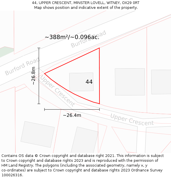 44, UPPER CRESCENT, MINSTER LOVELL, WITNEY, OX29 0RT: Plot and title map