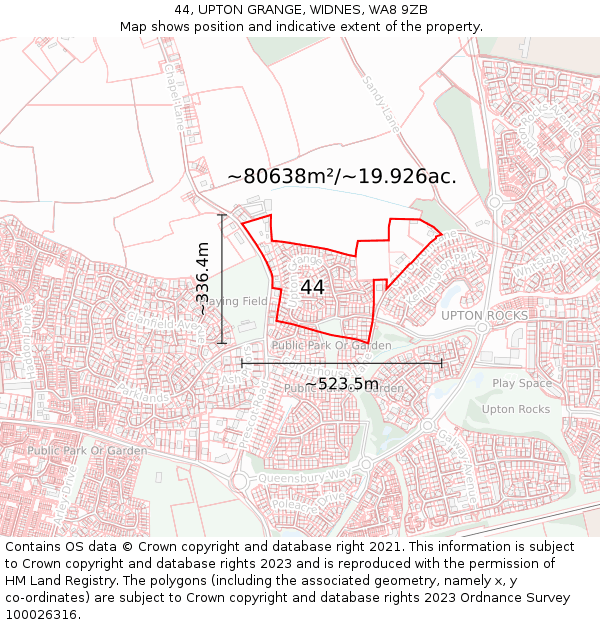44, UPTON GRANGE, WIDNES, WA8 9ZB: Plot and title map