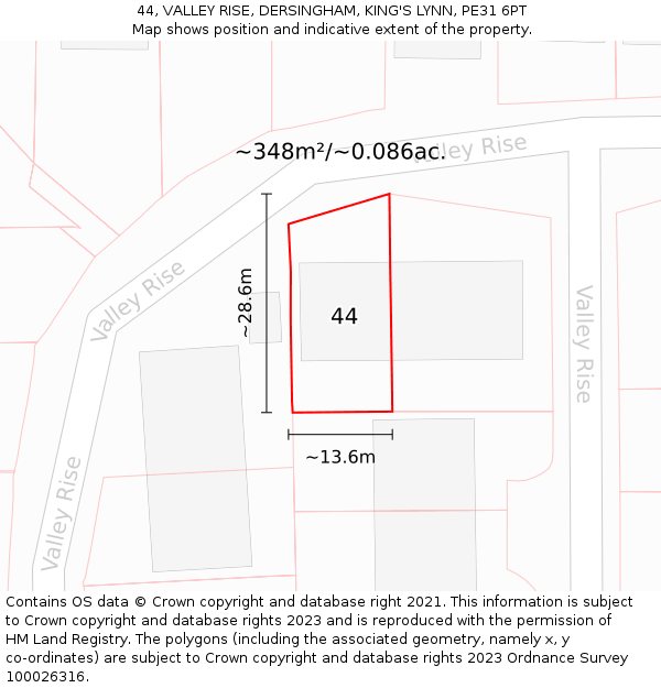 44, VALLEY RISE, DERSINGHAM, KING'S LYNN, PE31 6PT: Plot and title map