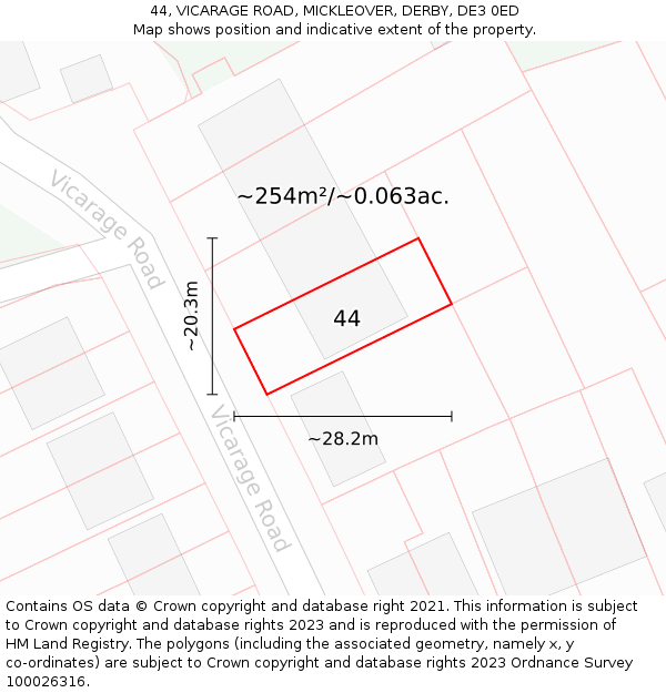 44, VICARAGE ROAD, MICKLEOVER, DERBY, DE3 0ED: Plot and title map