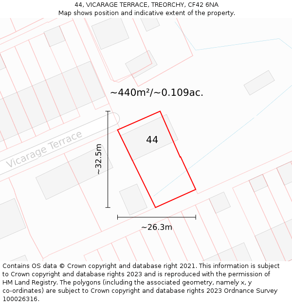 44, VICARAGE TERRACE, TREORCHY, CF42 6NA: Plot and title map