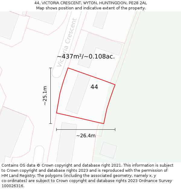 44, VICTORIA CRESCENT, WYTON, HUNTINGDON, PE28 2AL: Plot and title map