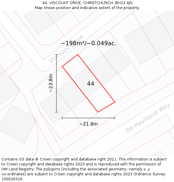 44, VISCOUNT DRIVE, CHRISTCHURCH, BH23 4JN: Plot and title map