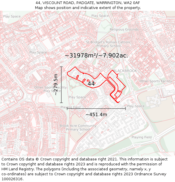 44, VISCOUNT ROAD, PADGATE, WARRINGTON, WA2 0AF: Plot and title map