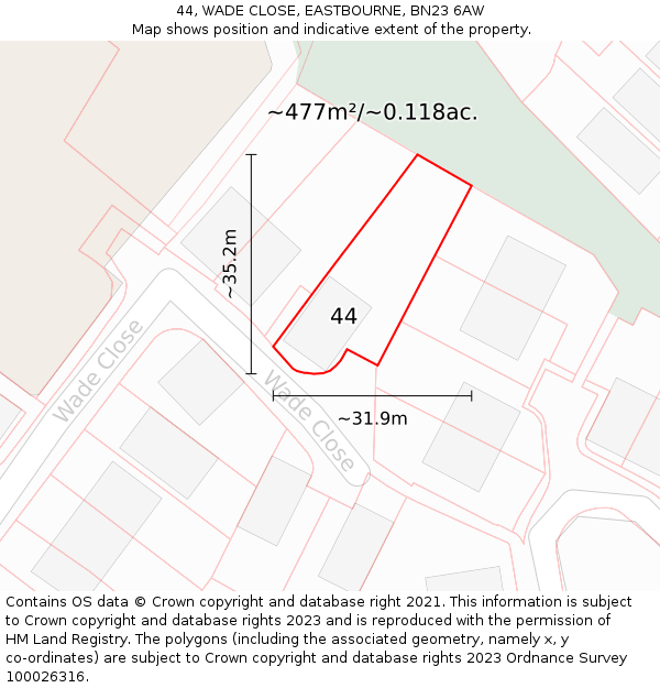 44, WADE CLOSE, EASTBOURNE, BN23 6AW: Plot and title map