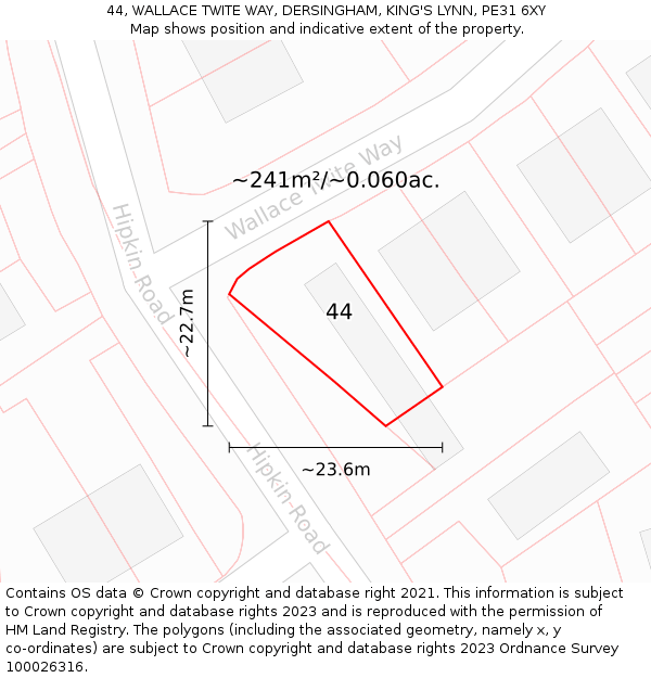 44, WALLACE TWITE WAY, DERSINGHAM, KING'S LYNN, PE31 6XY: Plot and title map