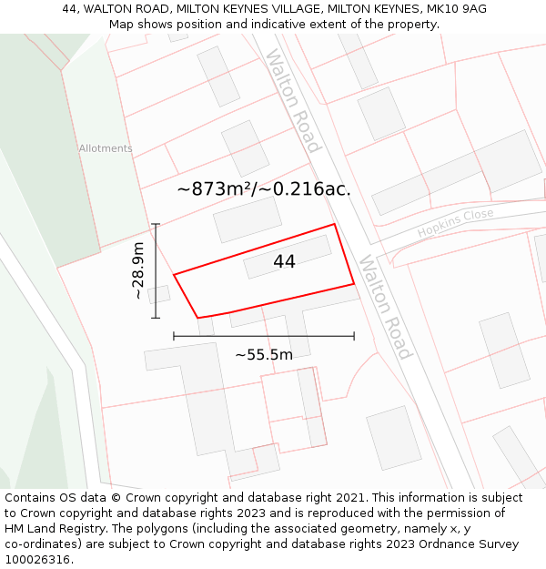 44, WALTON ROAD, MILTON KEYNES VILLAGE, MILTON KEYNES, MK10 9AG: Plot and title map