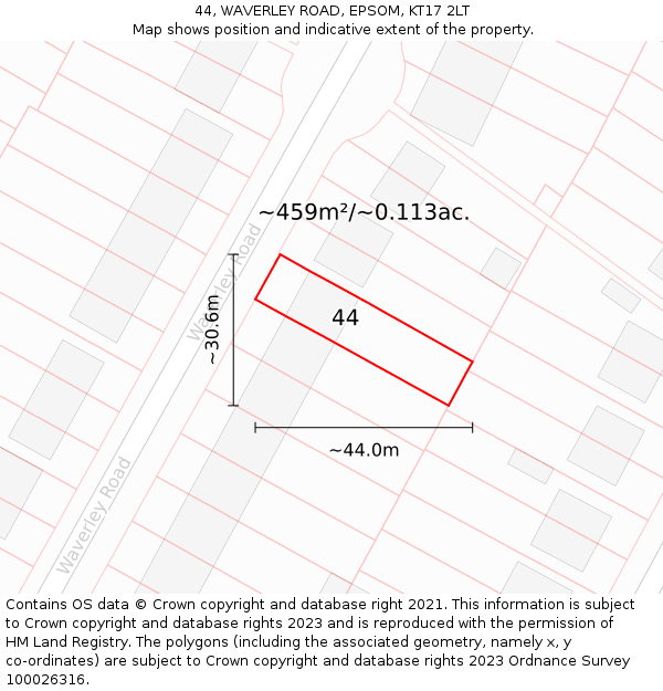 44, WAVERLEY ROAD, EPSOM, KT17 2LT: Plot and title map