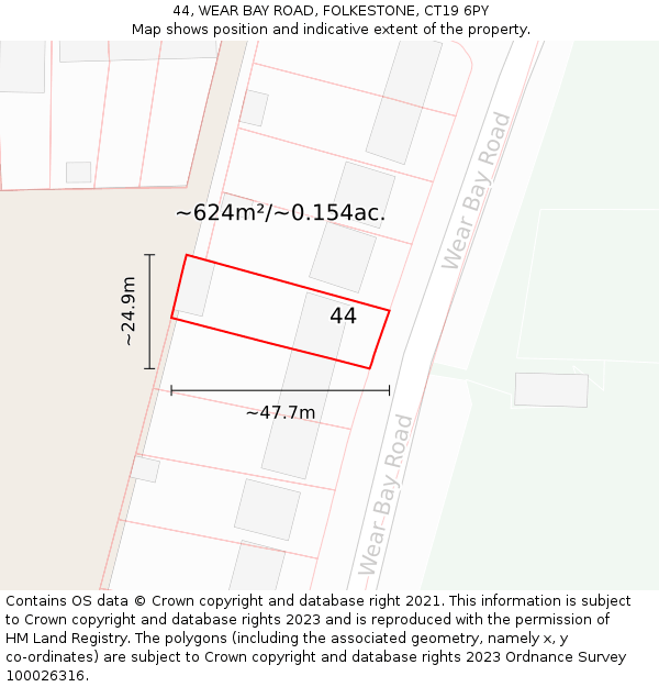 44, WEAR BAY ROAD, FOLKESTONE, CT19 6PY: Plot and title map