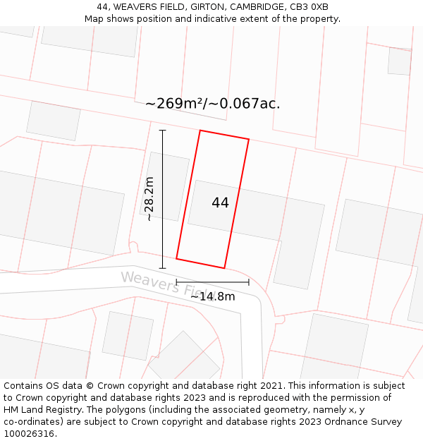 44, WEAVERS FIELD, GIRTON, CAMBRIDGE, CB3 0XB: Plot and title map
