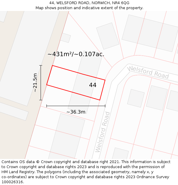 44, WELSFORD ROAD, NORWICH, NR4 6QG: Plot and title map