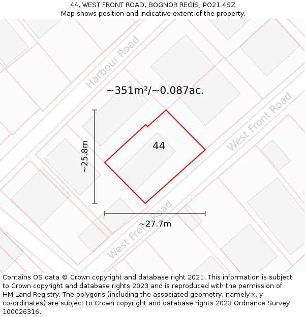 44, WEST FRONT ROAD, BOGNOR REGIS, PO21 4SZ: Plot and title map