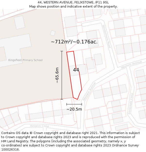 44, WESTERN AVENUE, FELIXSTOWE, IP11 9SL: Plot and title map