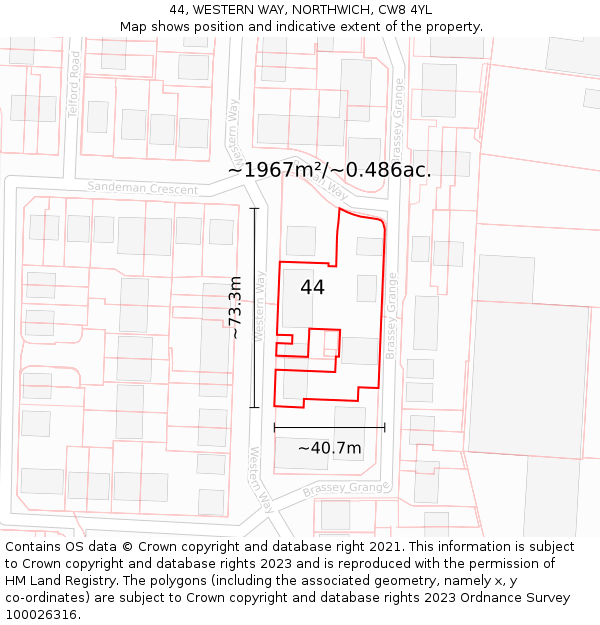 44, WESTERN WAY, NORTHWICH, CW8 4YL: Plot and title map