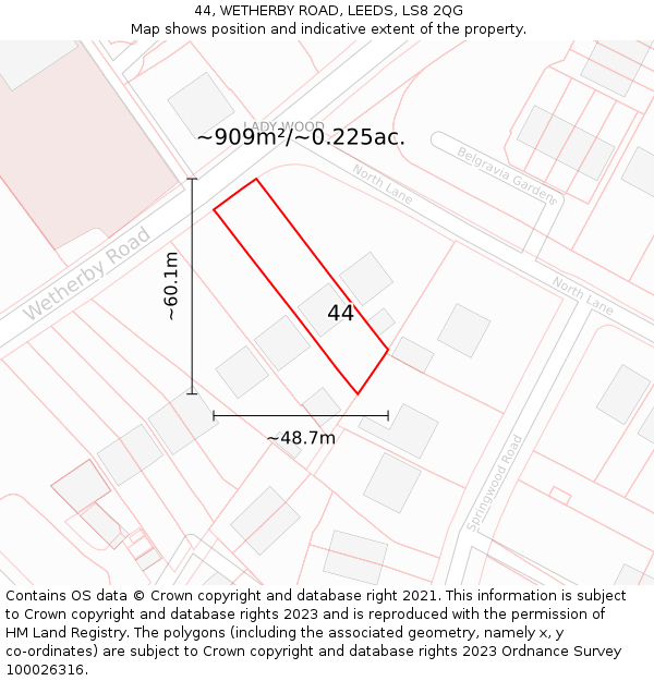 44, WETHERBY ROAD, LEEDS, LS8 2QG: Plot and title map