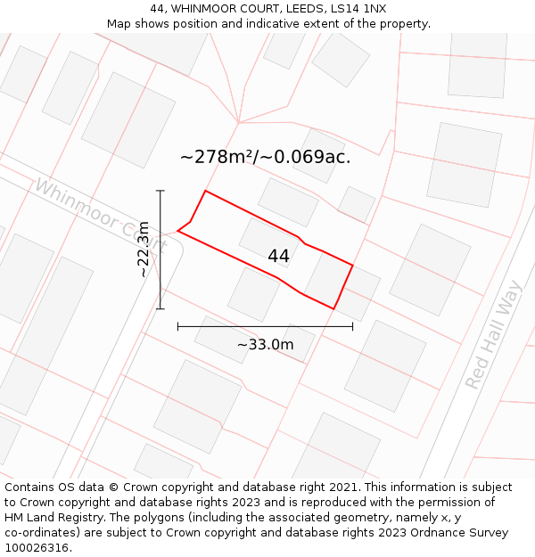 44, WHINMOOR COURT, LEEDS, LS14 1NX: Plot and title map