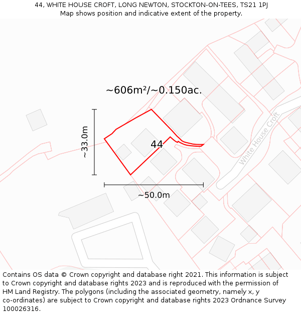 44, WHITE HOUSE CROFT, LONG NEWTON, STOCKTON-ON-TEES, TS21 1PJ: Plot and title map
