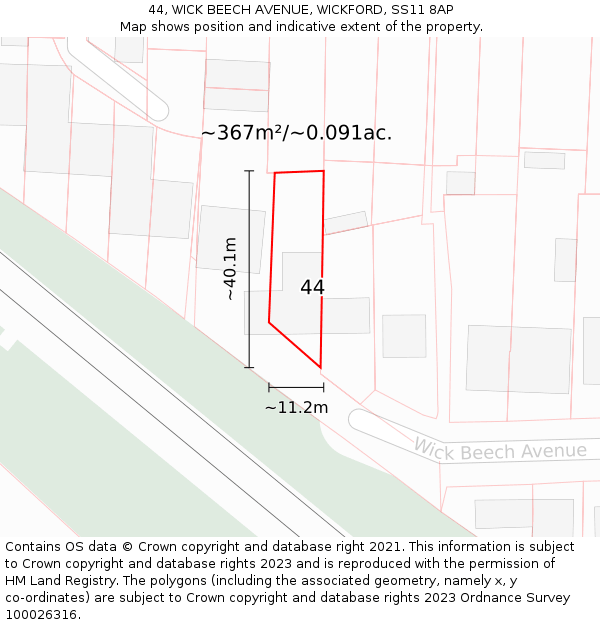 44, WICK BEECH AVENUE, WICKFORD, SS11 8AP: Plot and title map