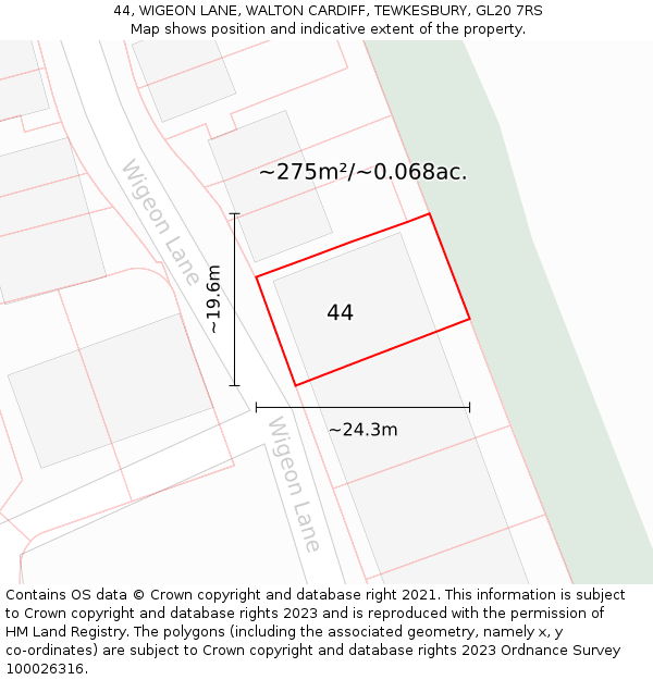 44, WIGEON LANE, WALTON CARDIFF, TEWKESBURY, GL20 7RS: Plot and title map
