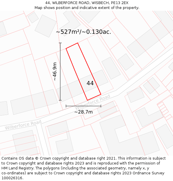 44, WILBERFORCE ROAD, WISBECH, PE13 2EX: Plot and title map