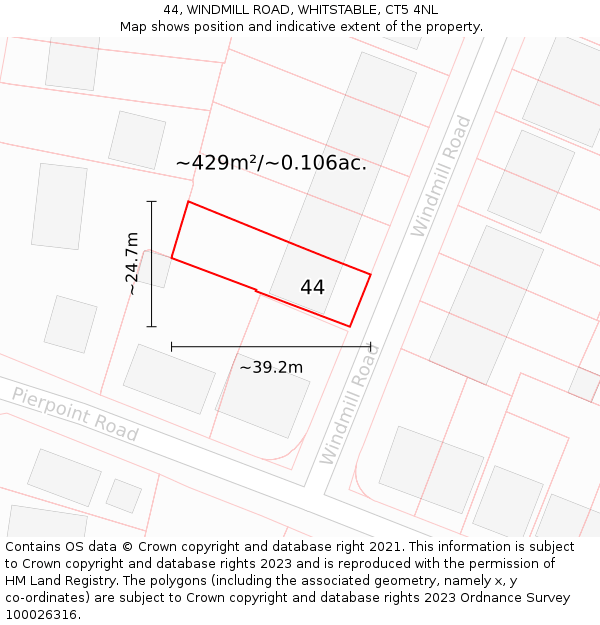 44, WINDMILL ROAD, WHITSTABLE, CT5 4NL: Plot and title map