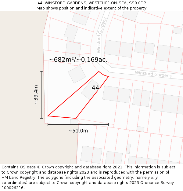 44, WINSFORD GARDENS, WESTCLIFF-ON-SEA, SS0 0DP: Plot and title map