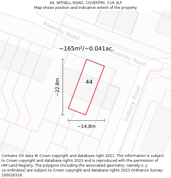44, WITNELL ROAD, COVENTRY, CV6 3LF: Plot and title map