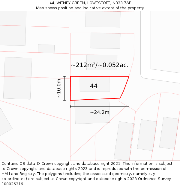 44, WITNEY GREEN, LOWESTOFT, NR33 7AP: Plot and title map