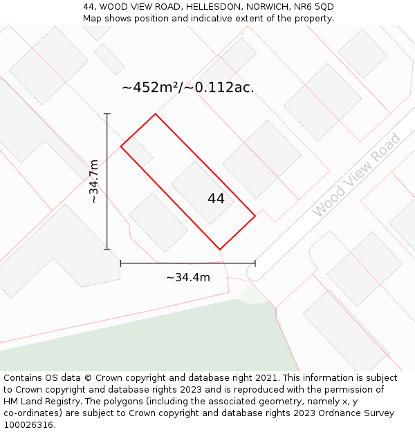 44, WOOD VIEW ROAD, HELLESDON, NORWICH, NR6 5QD: Plot and title map