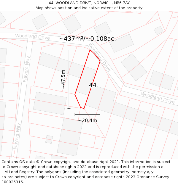 44, WOODLAND DRIVE, NORWICH, NR6 7AY: Plot and title map