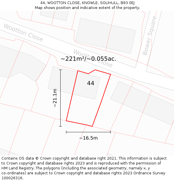 44, WOOTTON CLOSE, KNOWLE, SOLIHULL, B93 0EJ: Plot and title map