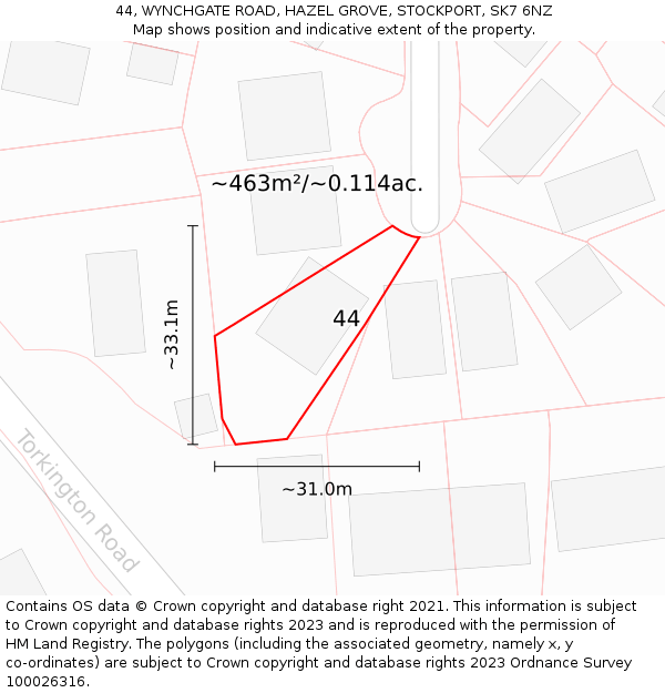 44, WYNCHGATE ROAD, HAZEL GROVE, STOCKPORT, SK7 6NZ: Plot and title map