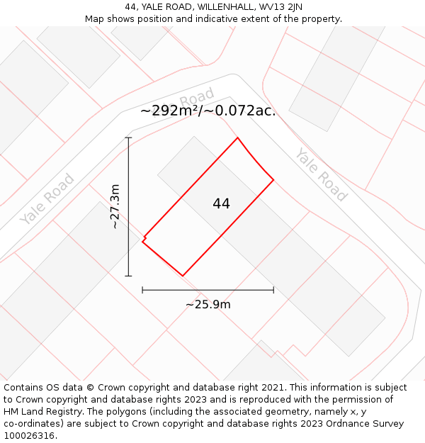 44, YALE ROAD, WILLENHALL, WV13 2JN: Plot and title map