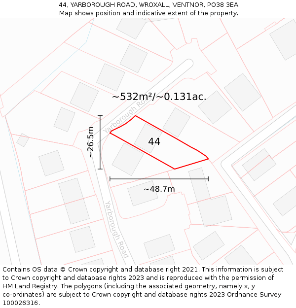 44, YARBOROUGH ROAD, WROXALL, VENTNOR, PO38 3EA: Plot and title map