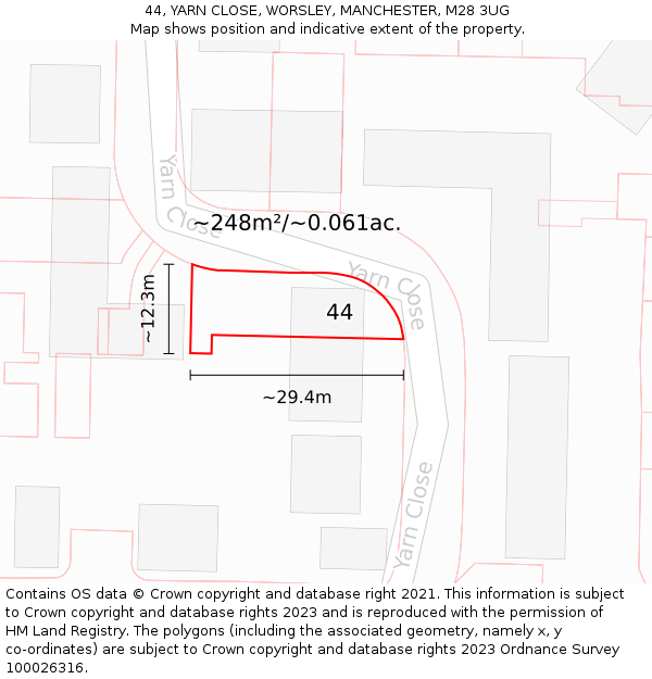44, YARN CLOSE, WORSLEY, MANCHESTER, M28 3UG: Plot and title map