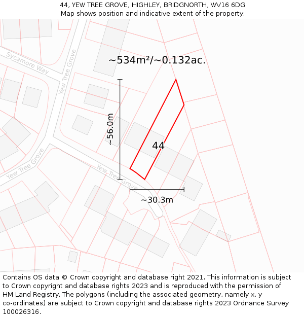 44, YEW TREE GROVE, HIGHLEY, BRIDGNORTH, WV16 6DG: Plot and title map