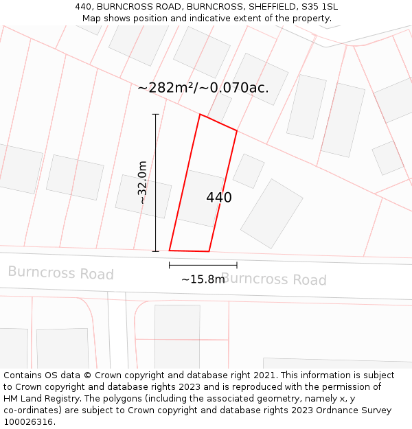 440, BURNCROSS ROAD, BURNCROSS, SHEFFIELD, S35 1SL: Plot and title map