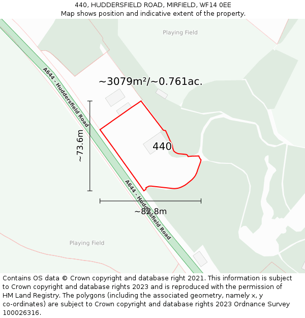 440, HUDDERSFIELD ROAD, MIRFIELD, WF14 0EE: Plot and title map