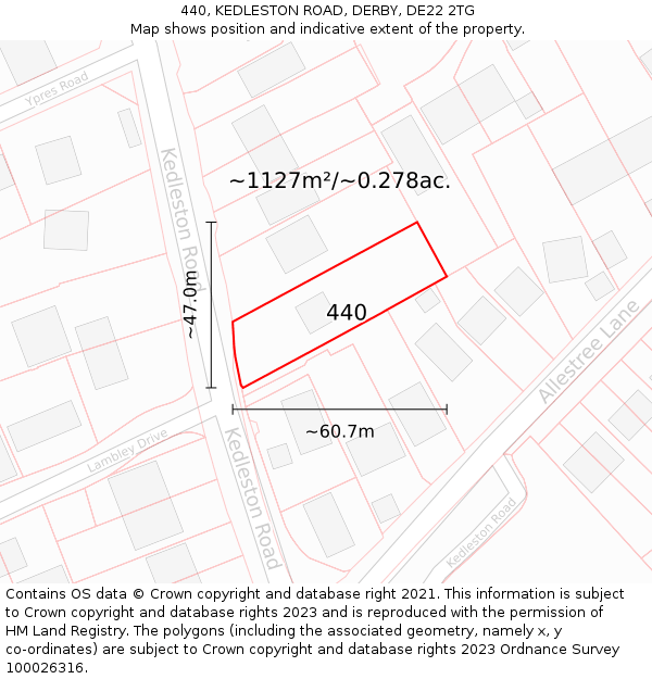 440, KEDLESTON ROAD, DERBY, DE22 2TG: Plot and title map